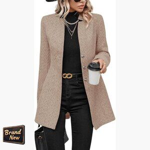 Wool Blend Blazer Notch Collar Herringbone Pattern Business Casual Jacket